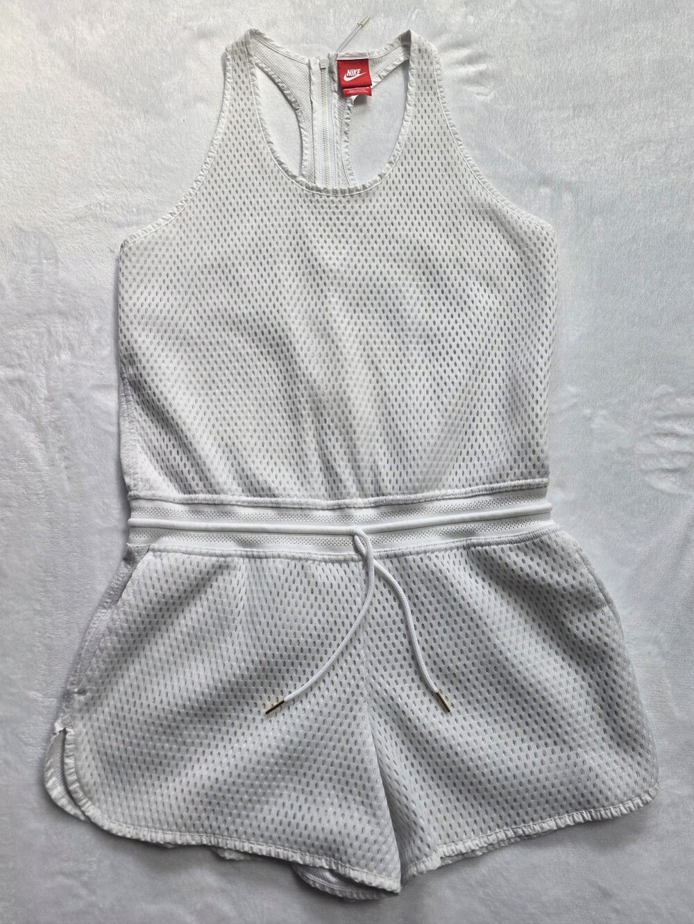 Nike Women's White Mesh Racerback Drawstring Romper Medium
